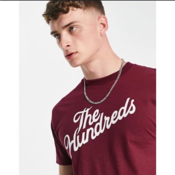 The Hundreds Burgundy Slant Print Logo Tee T-Shirt Size Unisex Small - Picture 1 of 7